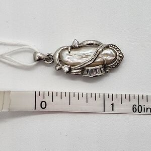 Sterling Silver 18K White Gold Filled Pearl Baguette Zircon 1.5" Pendant